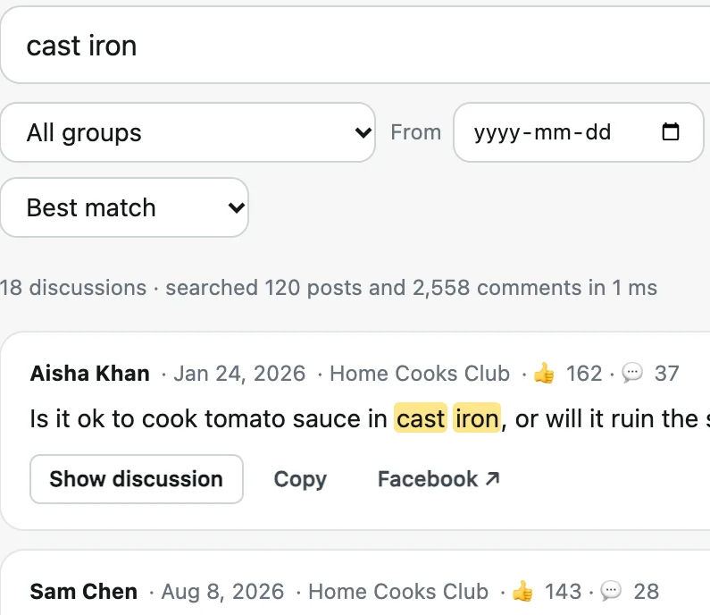 Search results in the Library, with matching words highlighted