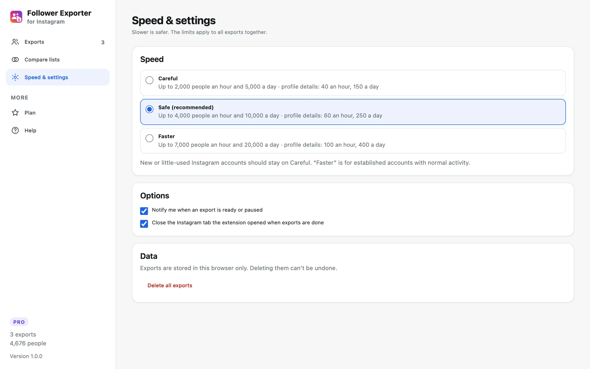 Speed settings with hourly and daily limits