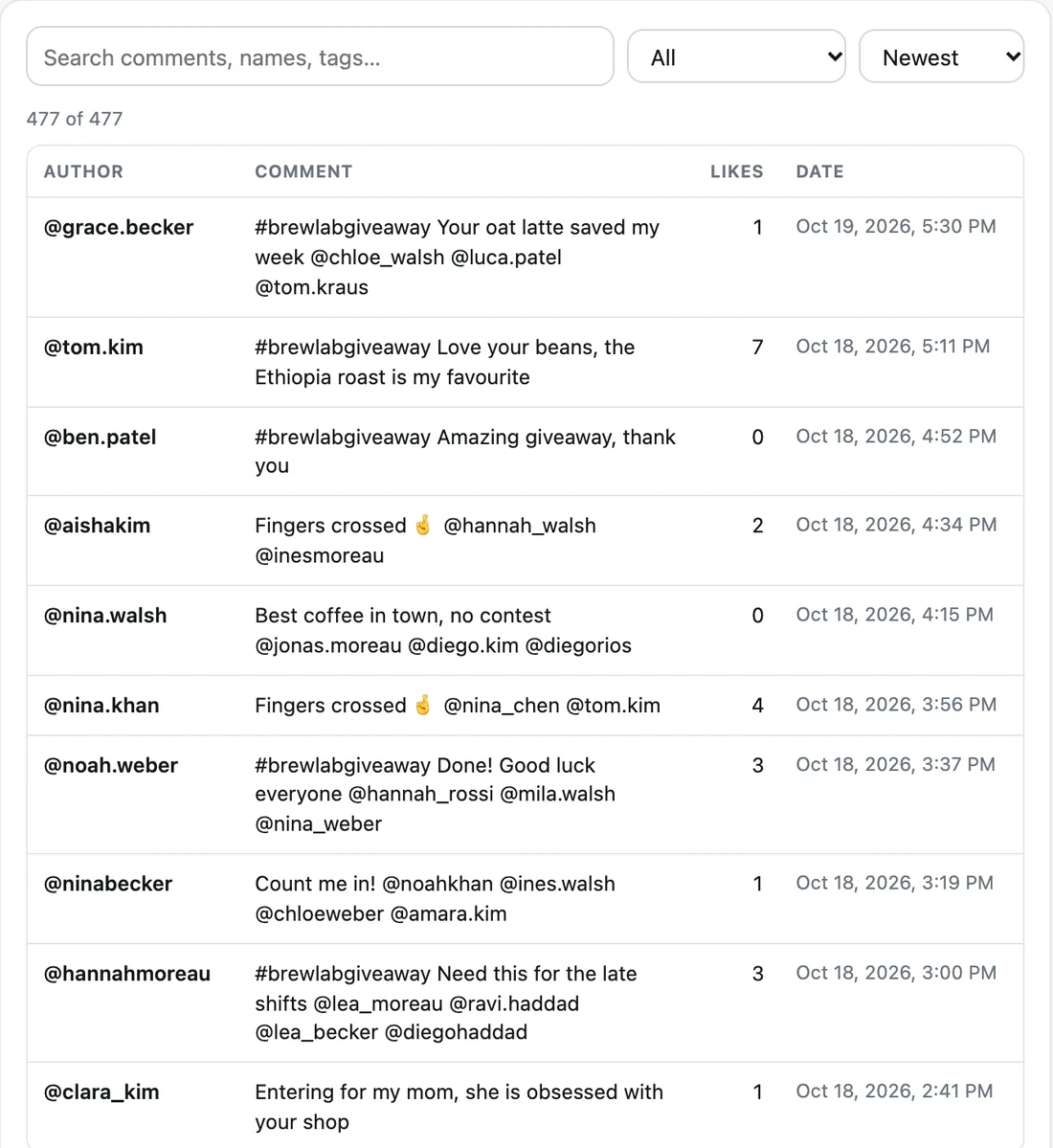 All comments of a post with search and filters
