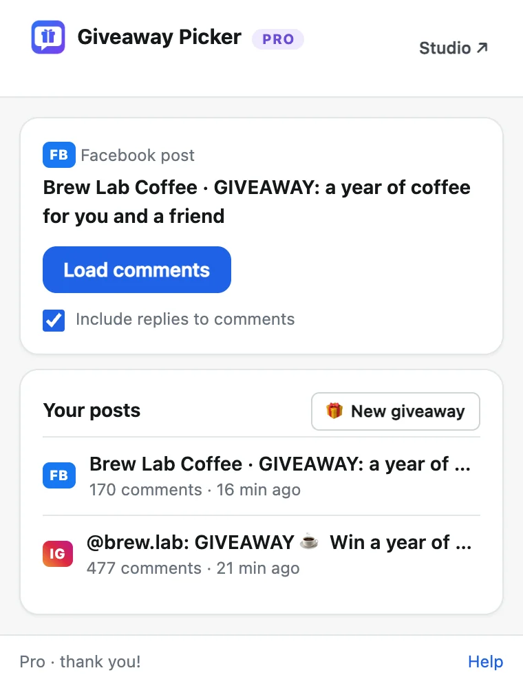 The extension popup on a post with the Load comments button