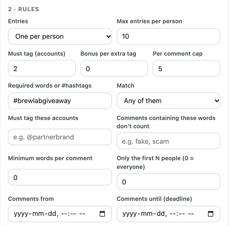 Giveaway rules: tags, hashtags, deadline, exclusions