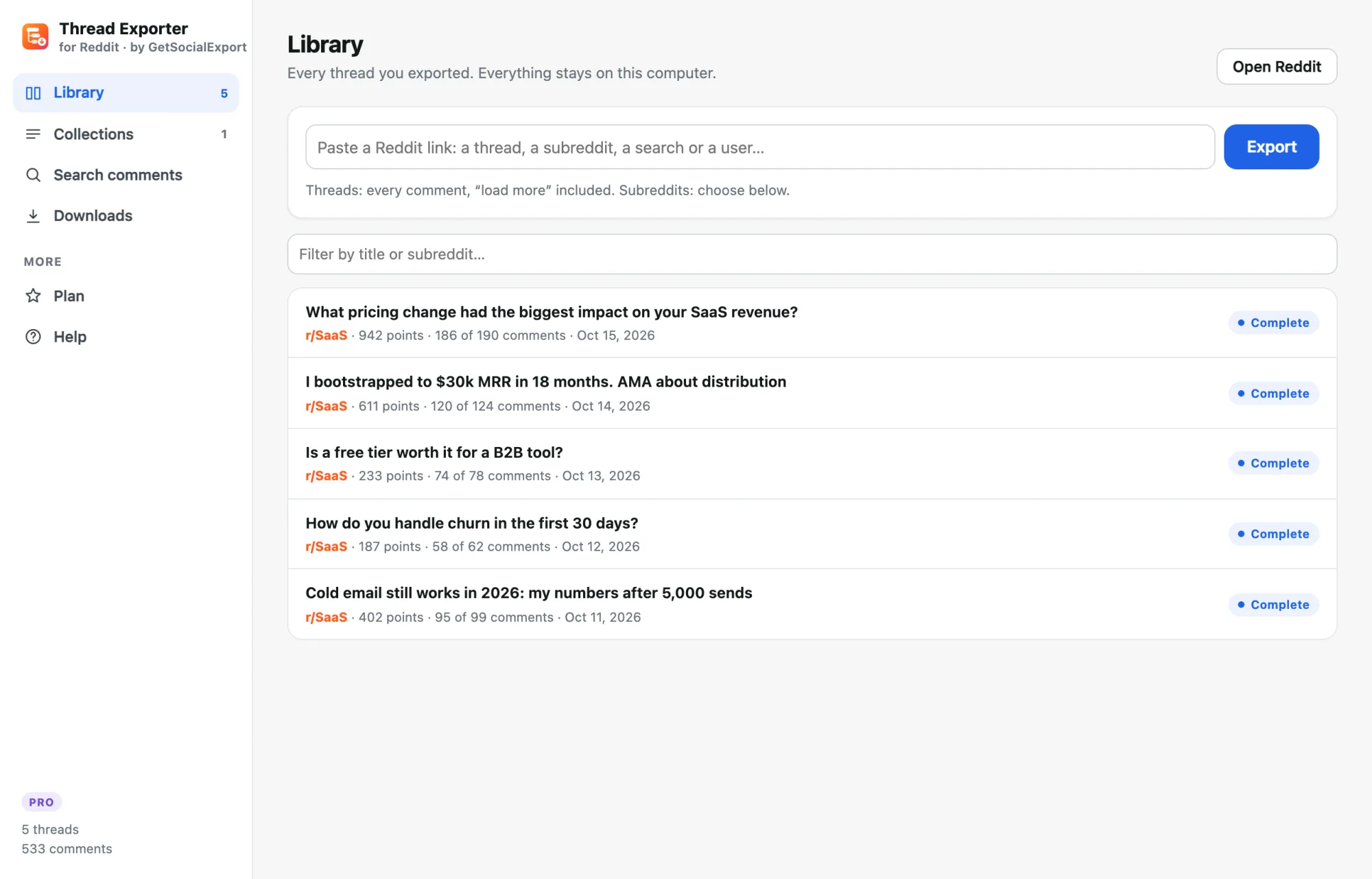 The library of exported threads